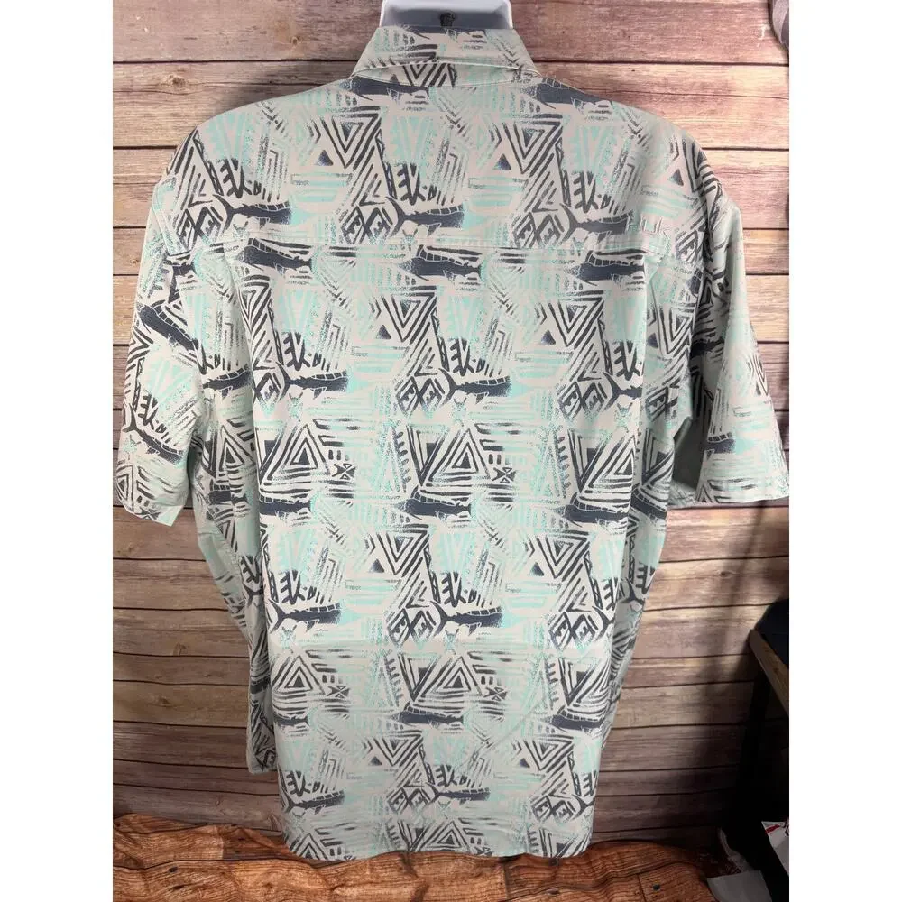 Huk White Blue Swordfish Stretch Button Up Shirt 2XL